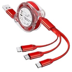 Multi charging 3 in 1 retractable cable with usb charging for all phone