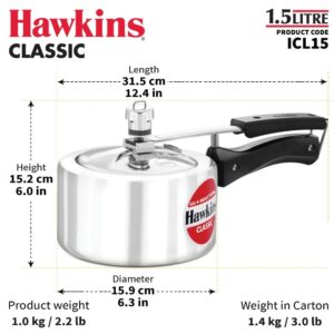 Hawkins Aluminium Classic 1.5 Litre Pressure Cooker with Mirror Polished Pack of 1